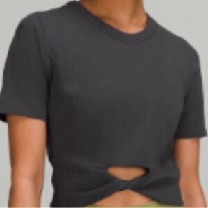 NWT LULEMON Cropped Cotton Ribbed Band Tee Size 8 Graphite Grey Cut out Look